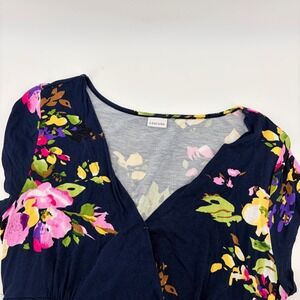 Lascana Navy Blue Floral V-Neck Empire Waist Midi Dress Womens Size 44 EU